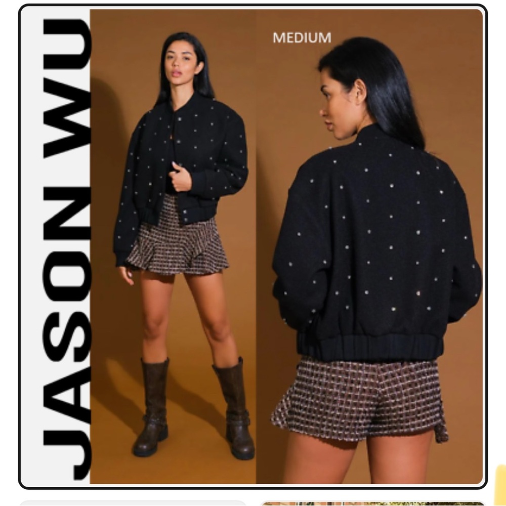 Jason Wu Black Rhinestone Embellished Bomber Jacket